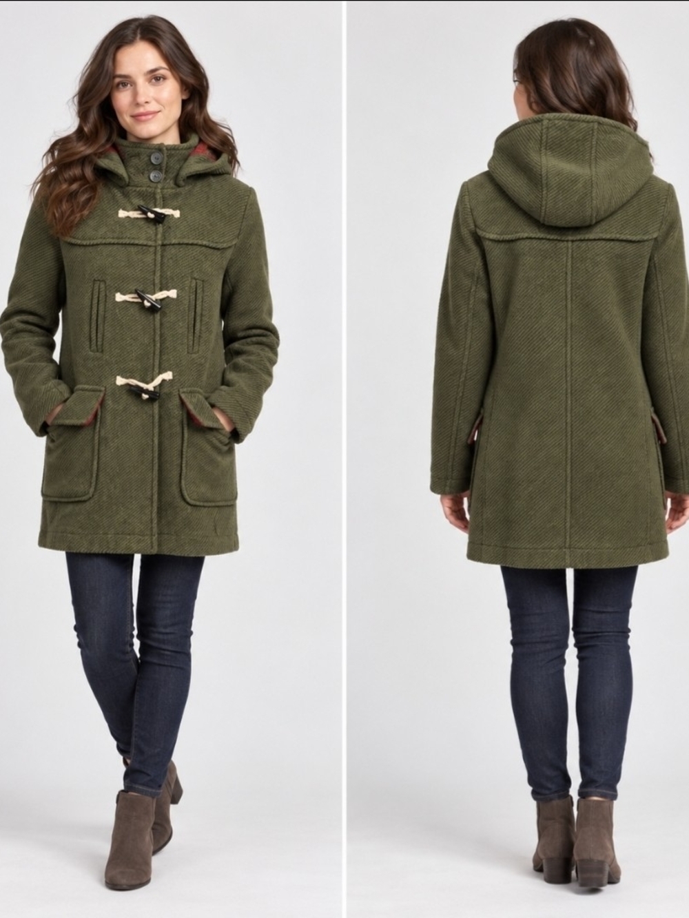 Women's Suzy Shier Olive Green Hooded Duffle Toggle Coat • Medium